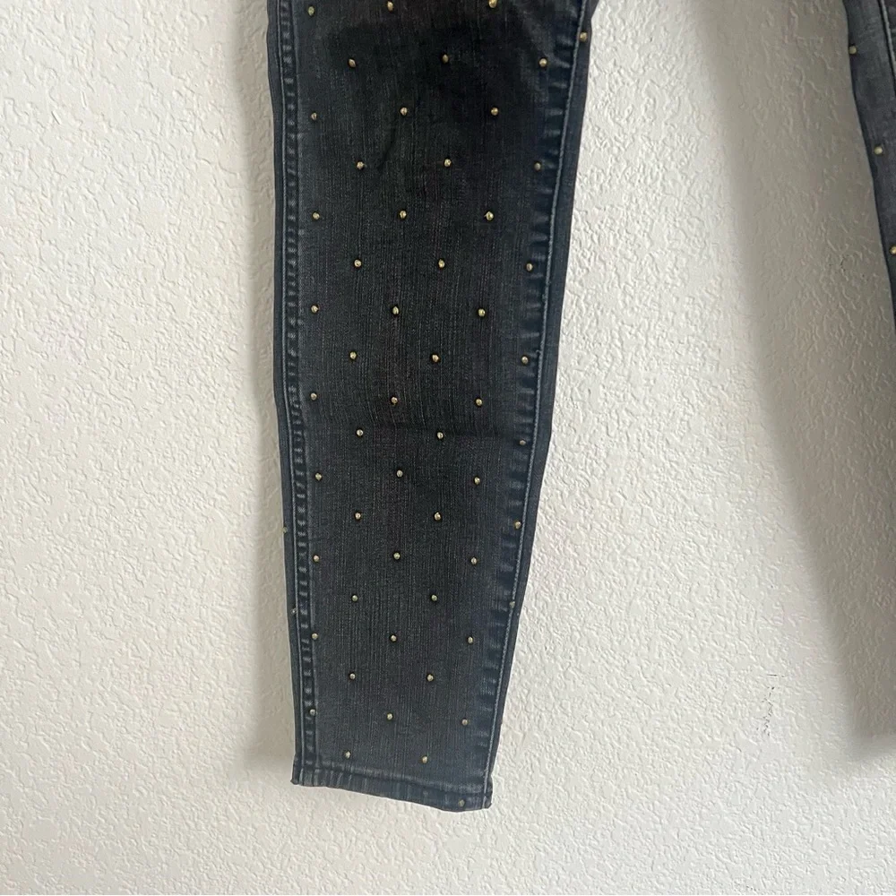Madewell 26 Waist Black Skinny Jeans with Gold Embroidered Polka Dots 10” Rise